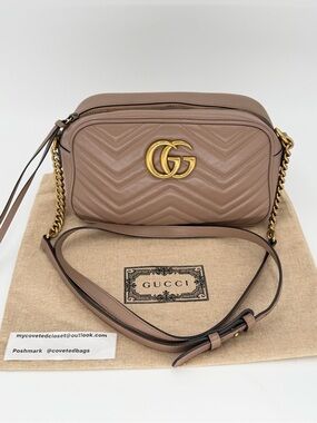Gucci Taupe GG Marmont Crossbody Camera Bag Great Condition w/Dust Bag and COA